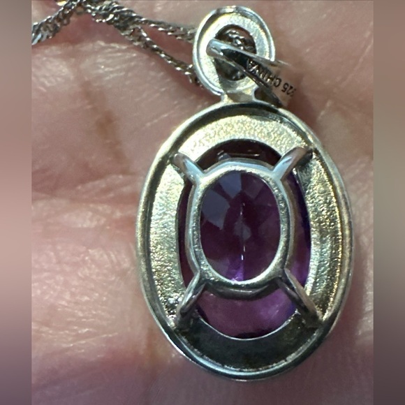 925 Sterling Silver Necklace Prong Set Purple Amethyst 3.6 Grams 5427 R - Picture 4 of 10